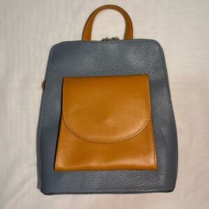 Divina Firenze Leather Blue & Tan Women's Backpack
